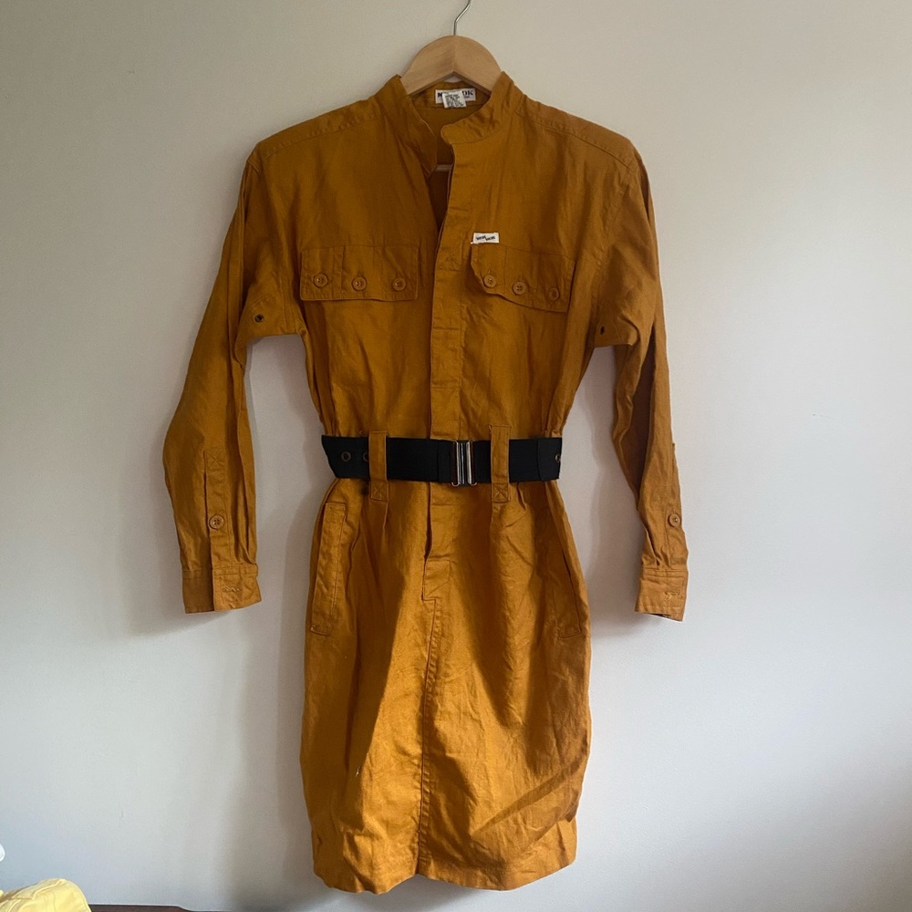 Mustard Vintage Linen Cargo Dress